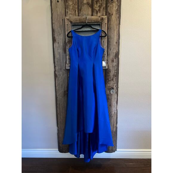 ADRIANNA PAPELL ARCADIA SLEEVELESS HIGH LOW BALL GOWN YVES BLUE SIZE 8 NWT - Picture 3 of 15